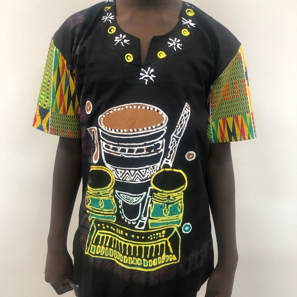 African men attire shirt with kente sleeve - Picture 6 of 7
